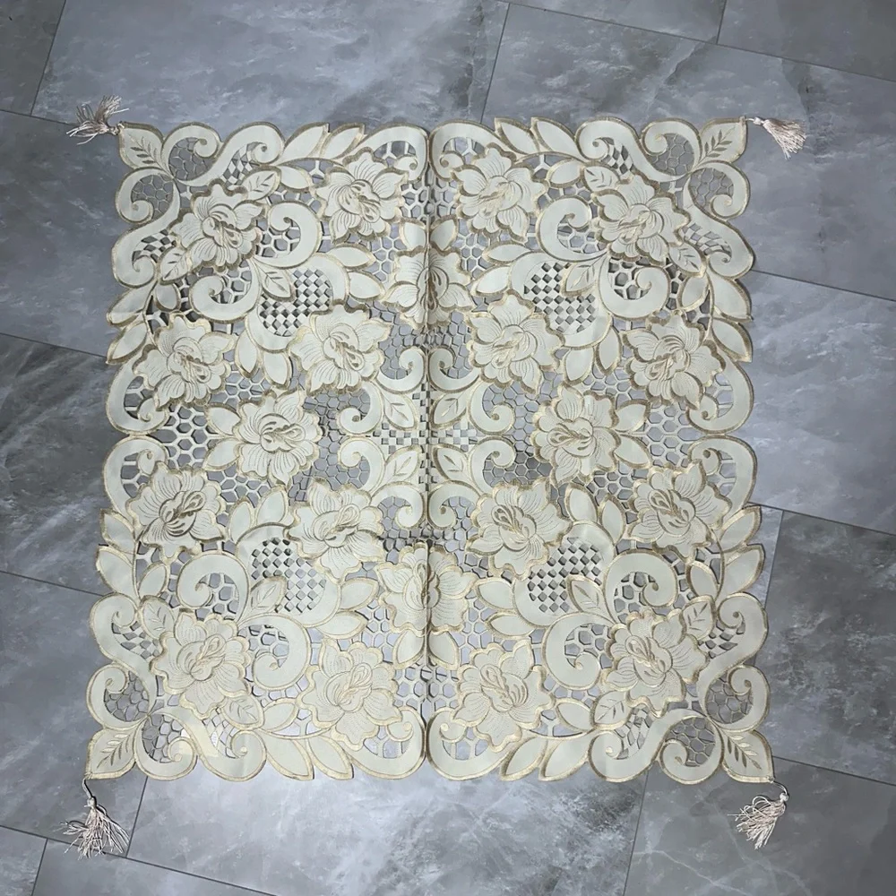 Table Runner Dresser Cover Place Mat Embroidered Luxury Cutwork Roses